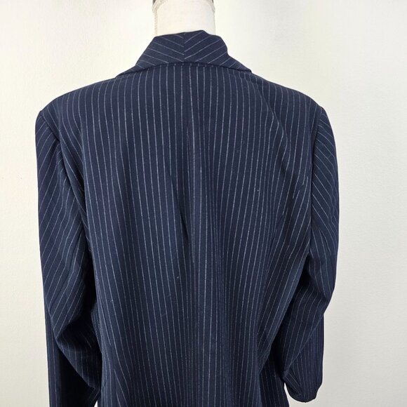 Lane Bryant Womens Jacket Blue White Pin Stripe Single Breasted Size 26 - Picture 9 of 16